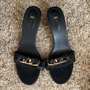 Zara Black Sandals with Gold Chain Accent